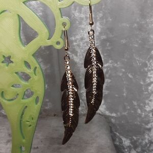 Handmade Feather Earrings With Rhinestones